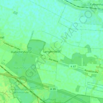 Mapa topográfico Sangenstedt, altitud, relieve