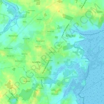 Mapa topográfico Le Brunet, altitud, relieve