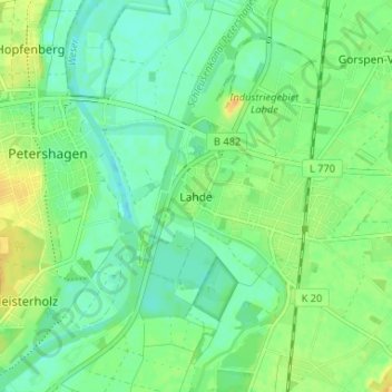 Mapa topográfico Lahde, altitud, relieve