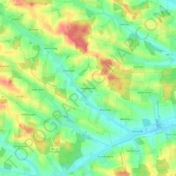 Mapa topográfico Aspertsham, altitud, relieve