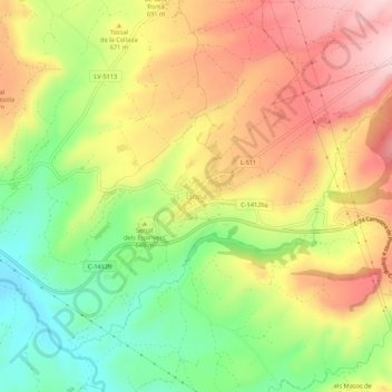 Mapa topográfico Isona, altitud, relieve