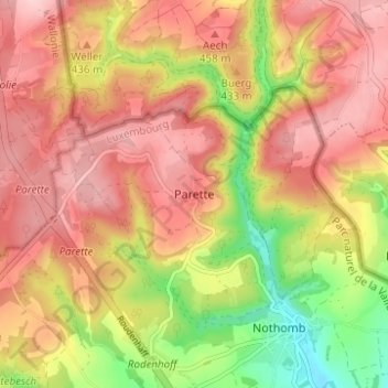 Mapa topográfico Parette, altitud, relieve