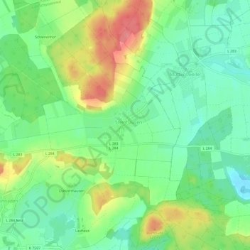 Mapa topográfico Steinhausen, altitud, relieve