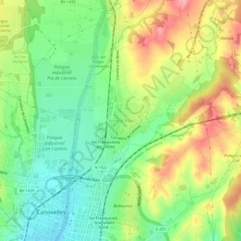 Mapa topográfico Corró d'Avall, altitud, relieve