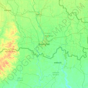 Mapa topográfico Balurghat, altitud, relieve