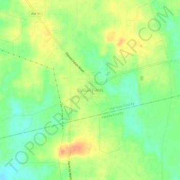 Mapa topográfico Elysian Fields, altitud, relieve