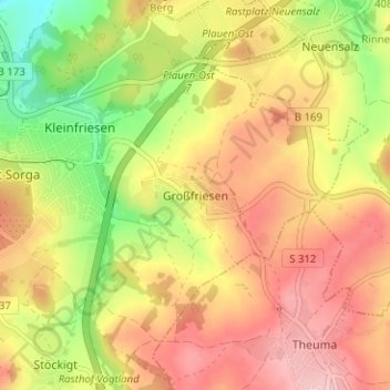 Mapa topográfico Großfriesen, altitud, relieve
