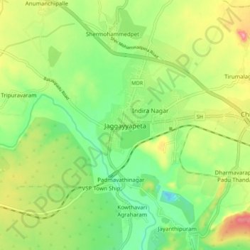 Mapa topográfico Jaggayyapeta, altitud, relieve