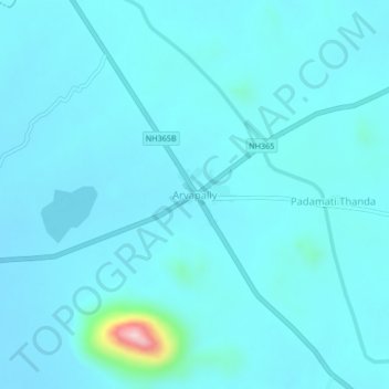 Mapa topográfico Arvapally, altitud, relieve