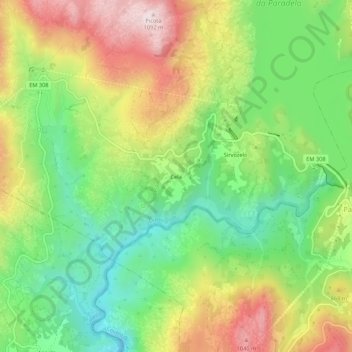 Mapa topográfico Cela, altitud, relieve