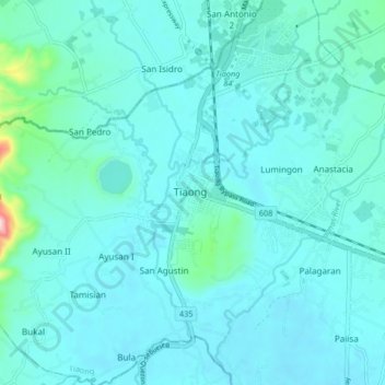 Mapa topográfico Tiaong, altitud, relieve