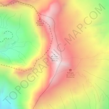 Mapa topográfico Guagua Pichincha, altitud, relieve