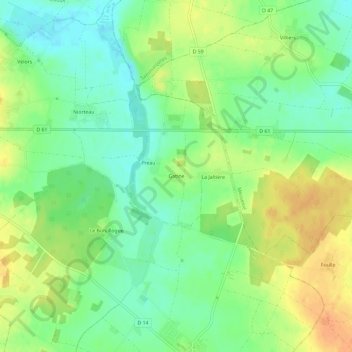 Mapa topográfico Gatine, altitud, relieve