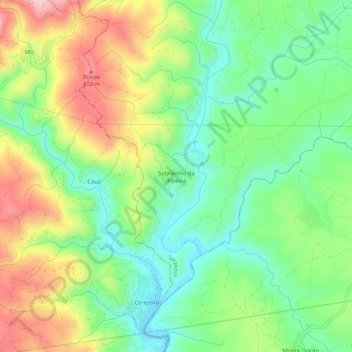 Mapa topográfico Sobrainho da Ribeira, altitud, relieve