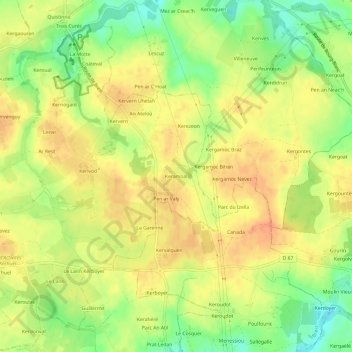 Mapa topográfico Keramoal, altitud, relieve