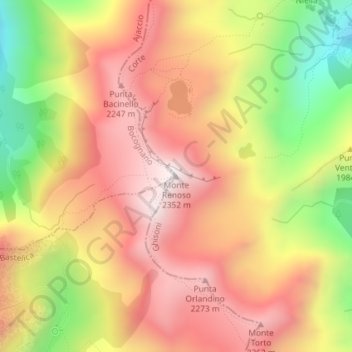 Mapa topográfico Monte Renoso, altitud, relieve