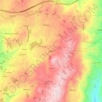 Mapa topográfico Lobão, altitud, relieve