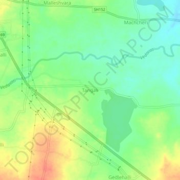 Mapa topográfico Tangali, altitud, relieve