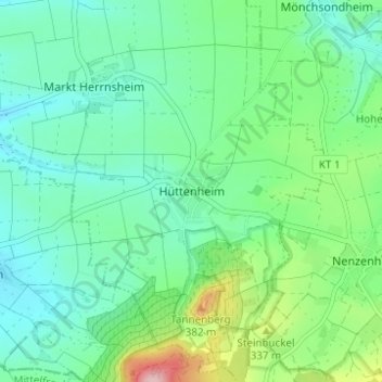 Mapa topográfico Hüttenheim, altitud, relieve