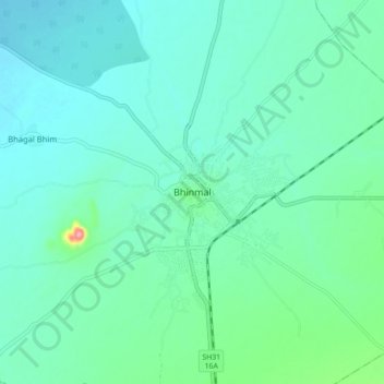 Mapa topográfico Bhinmal, altitud, relieve