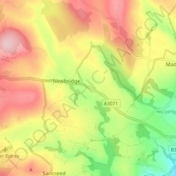 Mapa topográfico Tremayne, altitud, relieve