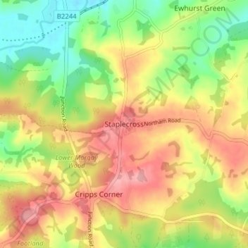 Mapa topográfico Staplecross, altitud, relieve