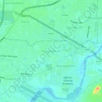 Mapa topográfico Mugalivakkam, altitud, relieve