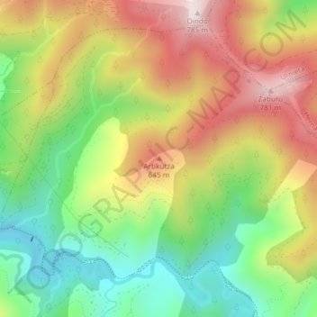 Mapa topográfico Artikutza, altitud, relieve