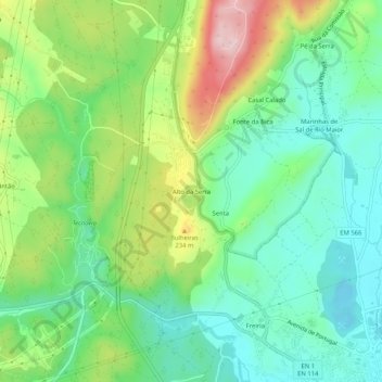 Mapa topográfico Alto da Serra, altitud, relieve