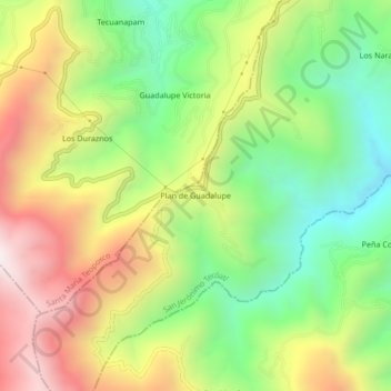 Mapa topográfico Plan de Guadalupe, altitud, relieve