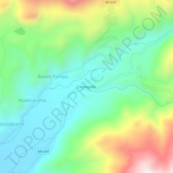 Mapa topográfico Cieneguilla, altitud, relieve