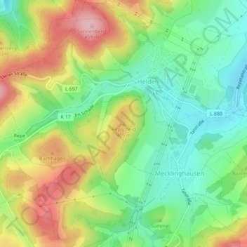 Mapa topográfico Repscheid, altitud, relieve