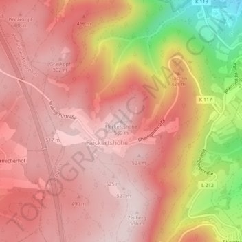 Mapa topográfico Fleckertshöhe, altitud, relieve