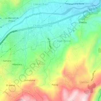 Mapa topográfico Challuabamba, altitud, relieve