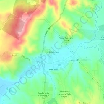 Mapa topográfico Lord Cochrane, altitud, relieve