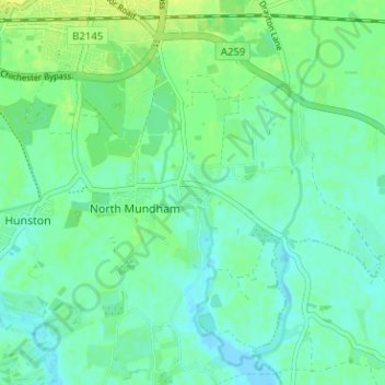 Mapa topográfico Runcton, altitud, relieve