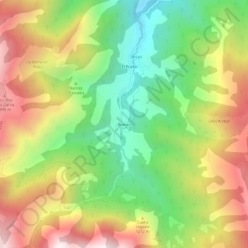 Mapa topográfico Bueida, altitud, relieve