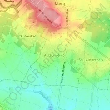 Mapa topográfico Auteuil-le-Roi, altitud, relieve