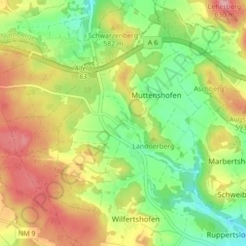 Mapa topográfico Reitelshofen, altitud, relieve