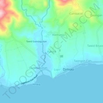 Mapa topográfico Bakilid, altitud, relieve