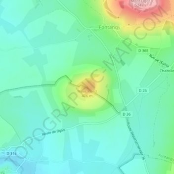 Mapa topográfico Mont Rond, altitud, relieve