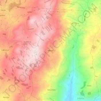 Mapa topográfico Alfarela, altitud, relieve