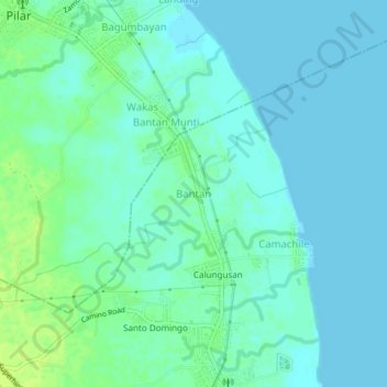 Mapa topográfico Bantan, altitud, relieve