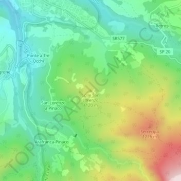 Mapa topográfico Colle San Lorenzo, altitud, relieve
