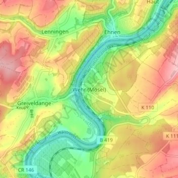 Mapa topográfico Wehr (Mosel), altitud, relieve