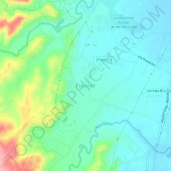 Mapa topográfico Potrerito, altitud, relieve