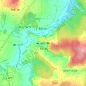 Mapa topográfico Königshütte, altitud, relieve