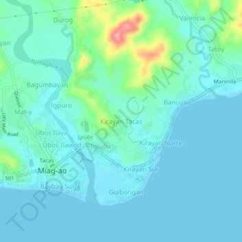 Mapa topográfico Kirayan Tacas, altitud, relieve