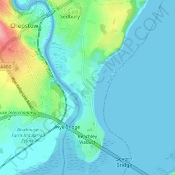 Mapa topográfico Beachley, altitud, relieve