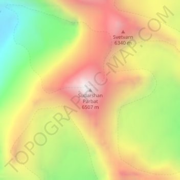 Mapa topográfico Sudarshan Parbat, altitud, relieve